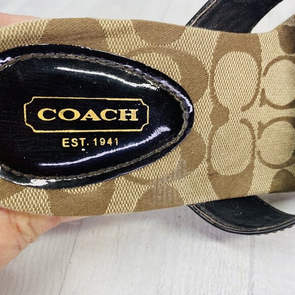 Coach Woman SUKI Leather Brown Khaki Logo Fringe Flower Flat Slide Sandals Sz 7 - Picture 10 of 14